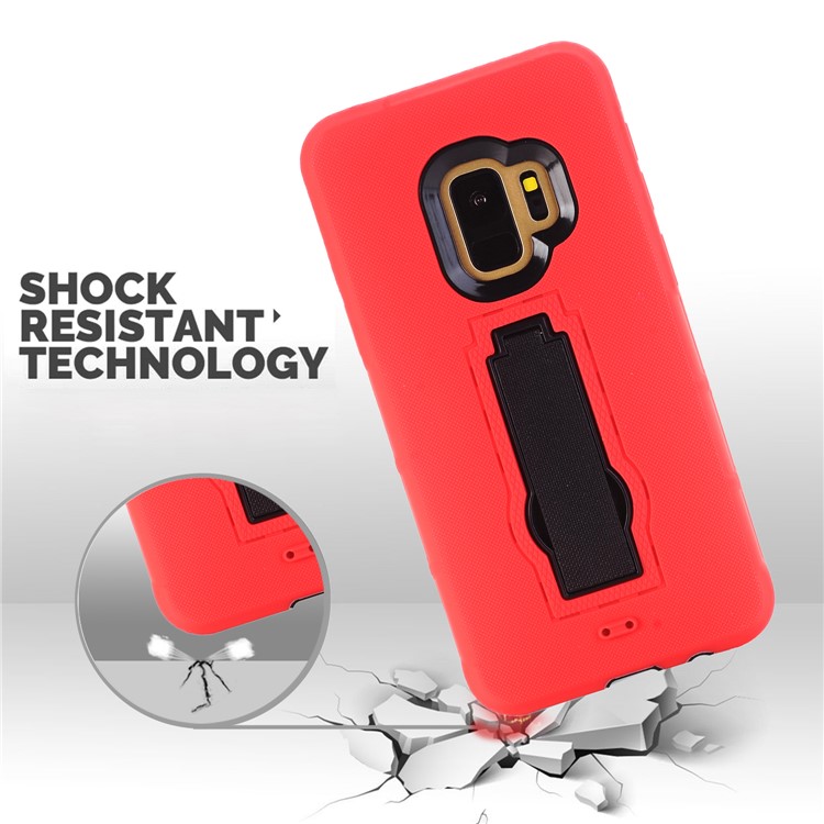 3-piece Dot Texture Kickstand PC+TPU Hybrid Shockproof Mobile Cover for Samsung Galaxy S9 SM-G960 - Red-6