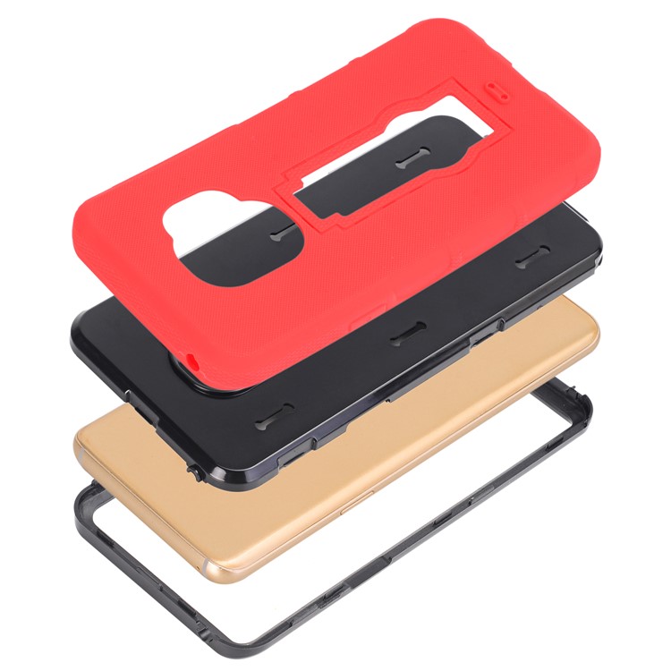 3-piece Dot Texture Kickstand PC+TPU Hybrid Shockproof Mobile Cover for Samsung Galaxy S9 SM-G960 - Red-8