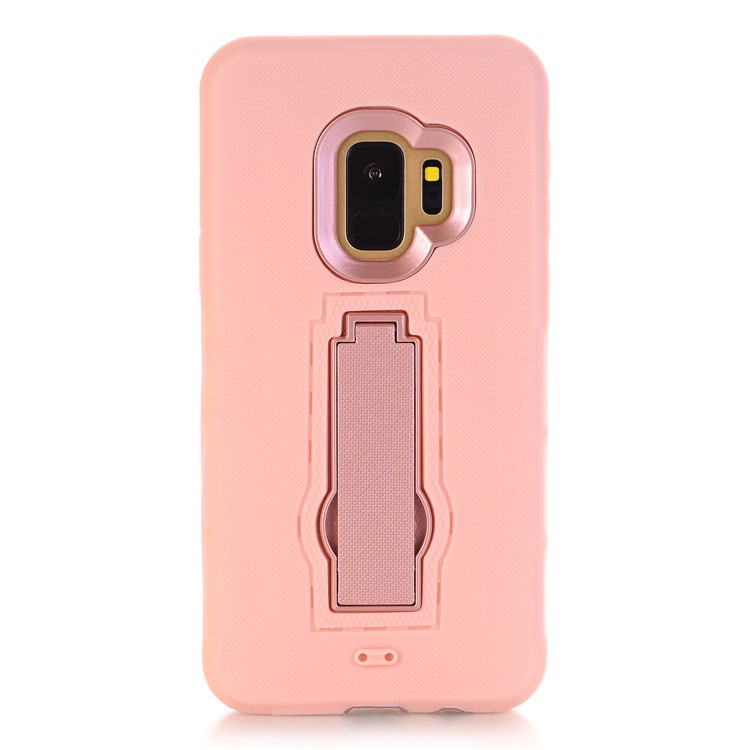 3-piece Dot Texture Kickstand PC+TPU Hybrid Shockproof Back Case for Samsung Galaxy S9 SM-G960 - Rose Gold-2