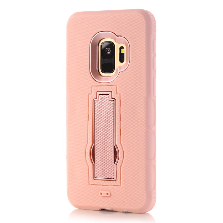 3-piece Dot Texture Kickstand PC+TPU Hybrid Shockproof Back Case for Samsung Galaxy S9 SM-G960 - Rose Gold-3