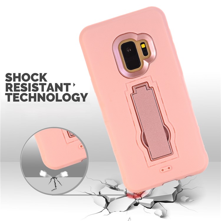 3-piece Dot Texture Kickstand PC+TPU Hybrid Shockproof Back Case for Samsung Galaxy S9 SM-G960 - Rose Gold-6