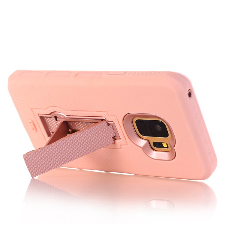 3-piece Dot Texture Kickstand PC+TPU Hybrid Shockproof Back Case for Samsung Galaxy S9 SM-G960 - Rose Gold-7