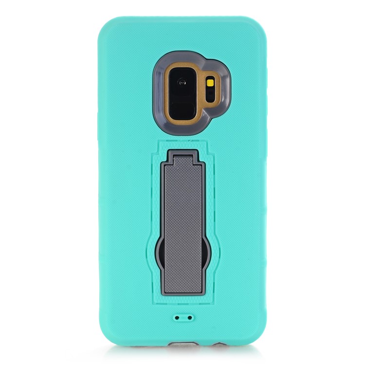 3-piece Dot Texture Kickstand PC+TPU Hybrid Cell Phone Case for Samsung Galaxy S9 SM-G960 - Cyan-2
