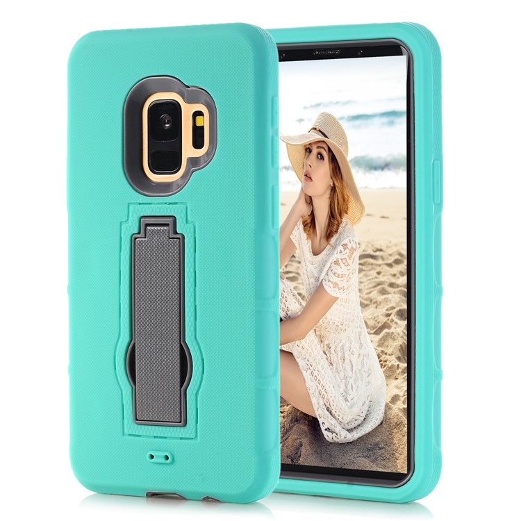 3-piece Dot Texture Kickstand PC+TPU Hybrid Cell Phone Case for Samsung Galaxy S9 SM-G960 - Cyan-3