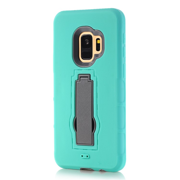 3-piece Dot Texture Kickstand PC+TPU Hybrid Cell Phone Case for Samsung Galaxy S9 SM-G960 - Cyan-4