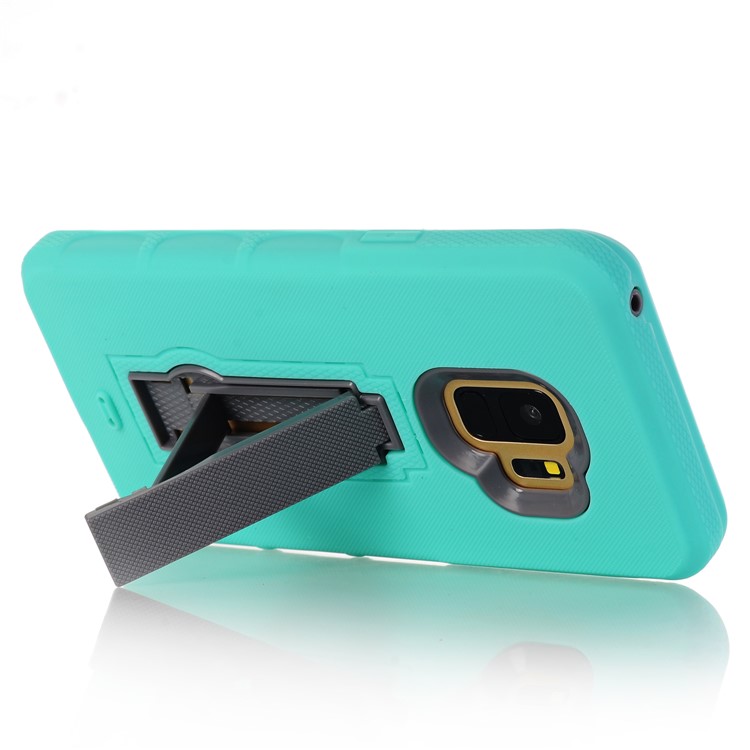 3-piece Dot Texture Kickstand PC+TPU Hybrid Cell Phone Case for Samsung Galaxy S9 SM-G960 - Cyan-5