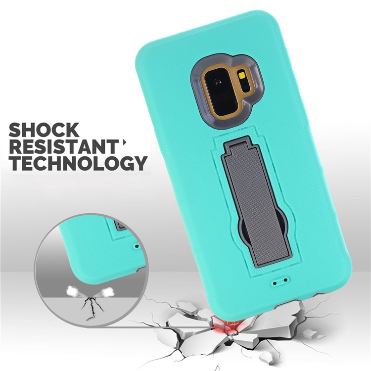 3-piece Dot Texture Kickstand PC+TPU Hybrid Cell Phone Case for Samsung Galaxy S9 SM-G960 - Cyan-6