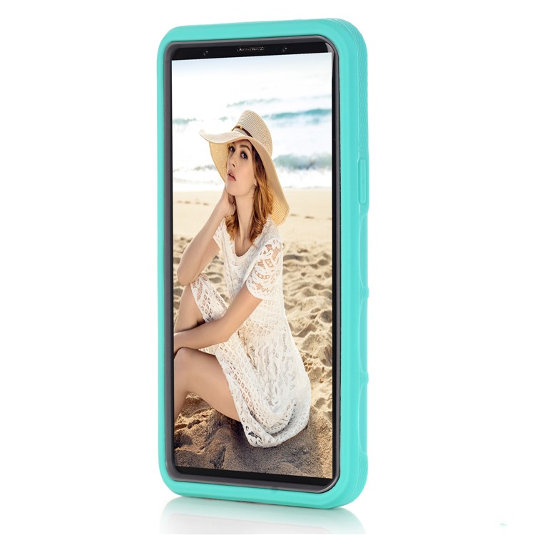 3-piece Dot Texture Kickstand PC+TPU Hybrid Cell Phone Case for Samsung Galaxy S9 SM-G960 - Cyan-7