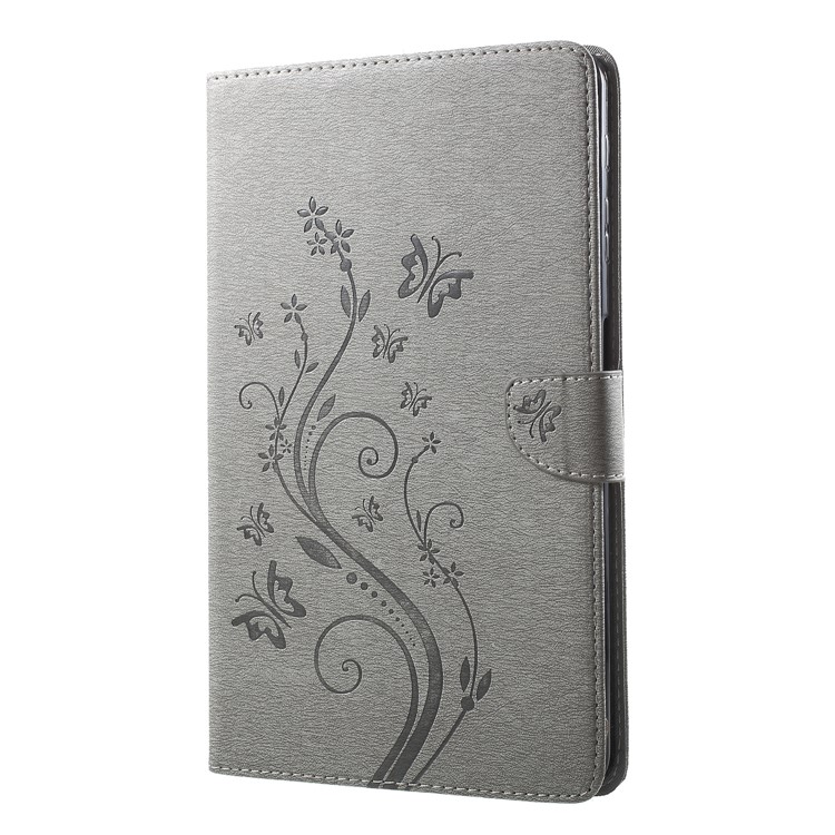 Imprint Butterfly Flower Leather Wallet Cover for Samsung Tab A 10.1 (2016) T580 T585 - Grey-3