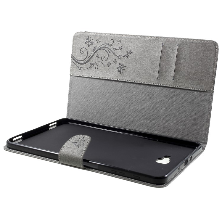Imprint Butterfly Flower Leather Wallet Cover for Samsung Tab A 10.1 (2016) T580 T585 - Grey-5