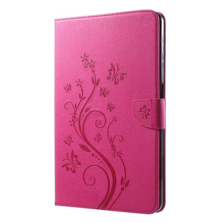 Imprint Butterfly Flower Leather Wallet Folio Casing for Samsung Tab A 10.1 (2016) T580 T585 - Rose-3