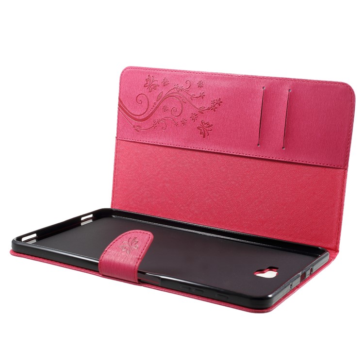 Imprint Butterfly Flower Leather Wallet Folio Casing for Samsung Tab A 10.1 (2016) T580 T585 - Rose-5