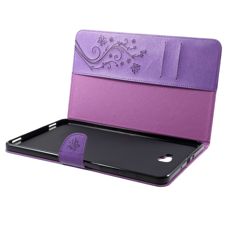 Imprint Butterfly Flower Leather Stand Tablet Cover for Samsung Tab A 10.1 (2016) T580 T585 - Purple-5