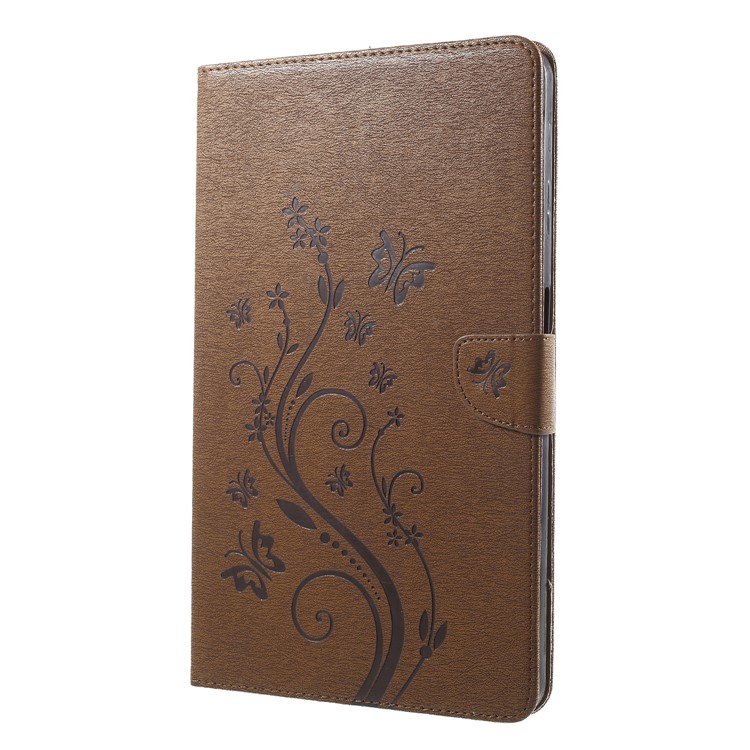 Imprint Butterfly Flower Leather Wallet Tablet Case for Samsung Tab A 10.1 (2016) T580 T585 - Brown-3