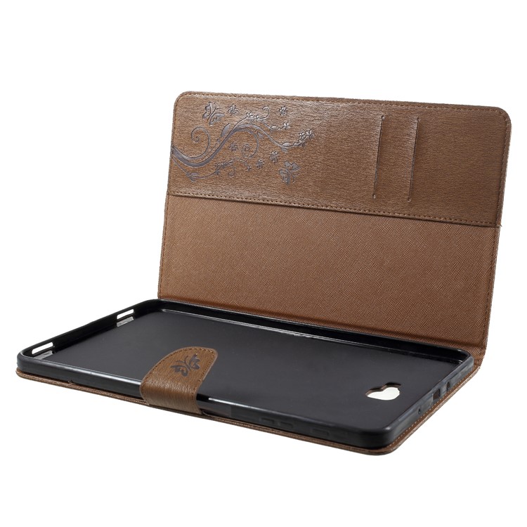 Imprint Butterfly Flower Leather Wallet Tablet Case for Samsung Tab A 10.1 (2016) T580 T585 - Brown-5