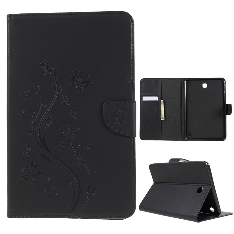 Imprint Butterfly Flower Leather Wallet Case for Samsung Galaxy Tab A 8.0 SM-T350 (2015) - Black-1