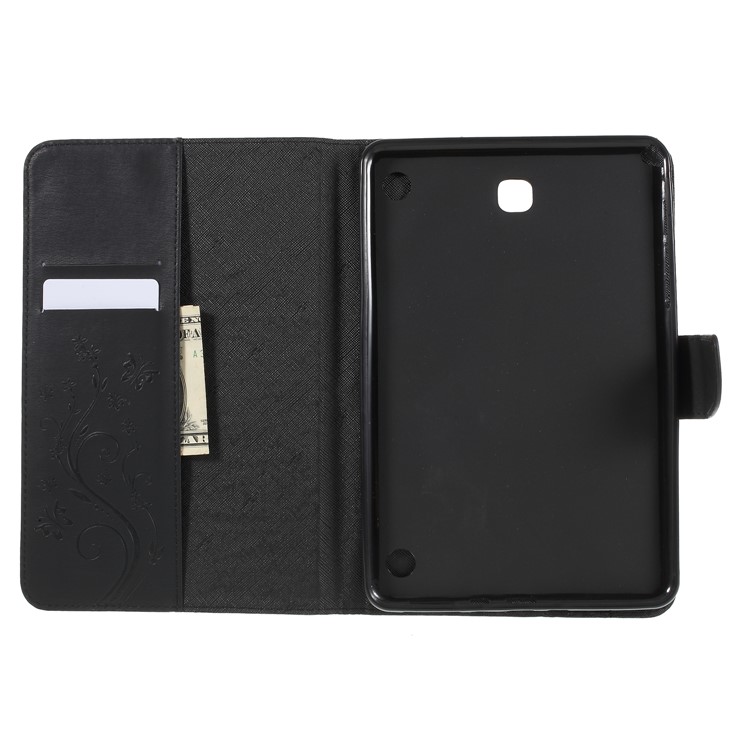 Imprint Butterfly Flower Leather Wallet Case for Samsung Galaxy Tab A 8.0 SM-T350 (2015) - Black-8