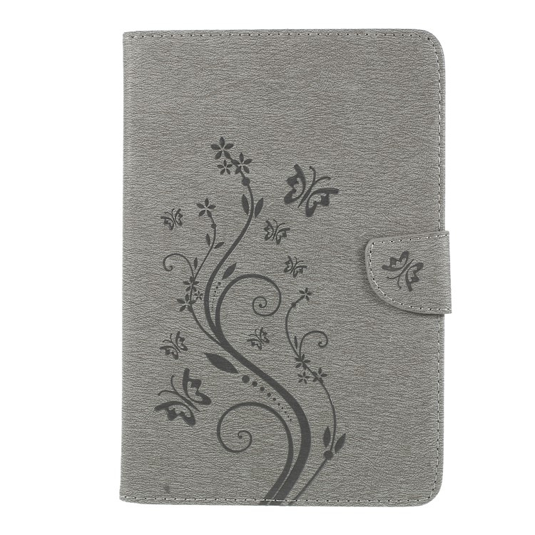 Imprint Butterfly Flower Leather Wallet Cover for Samsung Galaxy Tab A 8.0 SM-T350 (2015) - Grey-1