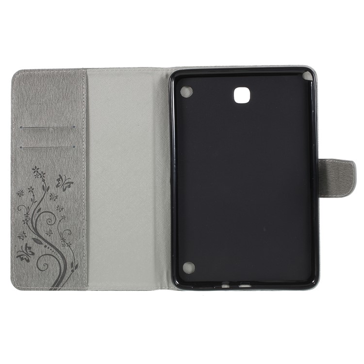 Imprint Butterfly Flower Leather Wallet Cover for Samsung Galaxy Tab A 8.0 SM-T350 (2015) - Grey-5