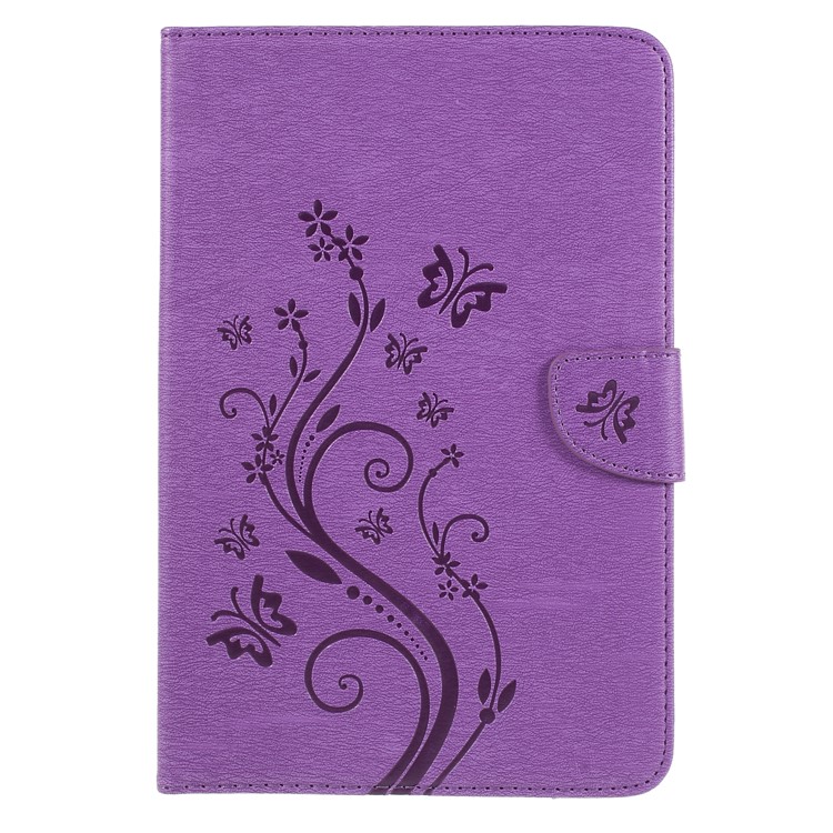 Imprint Butterfly Flower Leather Stand Cover Case for Samsung Galaxy Tab A 8.0 SM-T350 (2015) - Purple-1