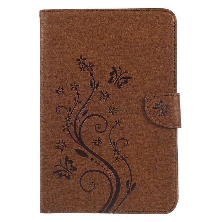 Imprint Butterfly Flower Leather Wallet Cover Shell for Samsung Galaxy Tab A 8.0 SM-T350 (2015) - Brown-1