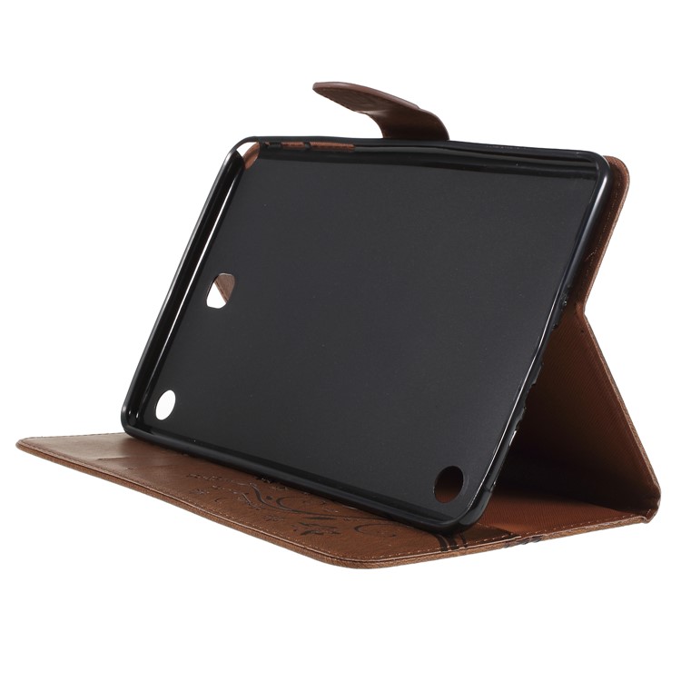 Imprint Butterfly Flower Leather Wallet Cover Shell for Samsung Galaxy Tab A 8.0 SM-T350 (2015) - Brown-3