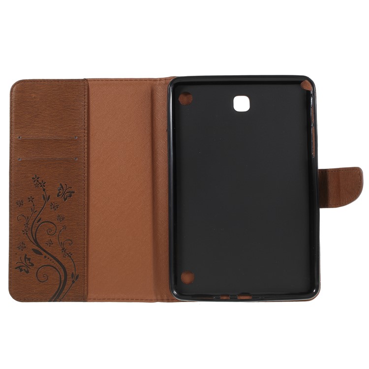 Imprint Butterfly Flower Leather Wallet Cover Shell for Samsung Galaxy Tab A 8.0 SM-T350 (2015) - Brown-5