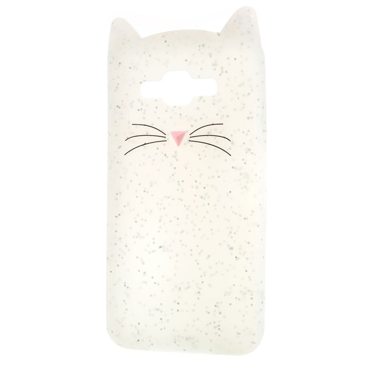 3D Moustache Cat Silicone Cover for Samsung Galaxy J2 Prime/Grand Prime Plus/Prime (2016) - White-3