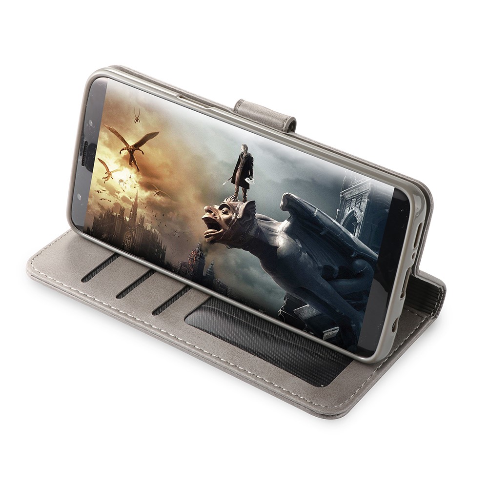LC.IMEEKE Wallet Leather Stand Cover for Samsung Galaxy S9+ SM-G965 - Grey-3