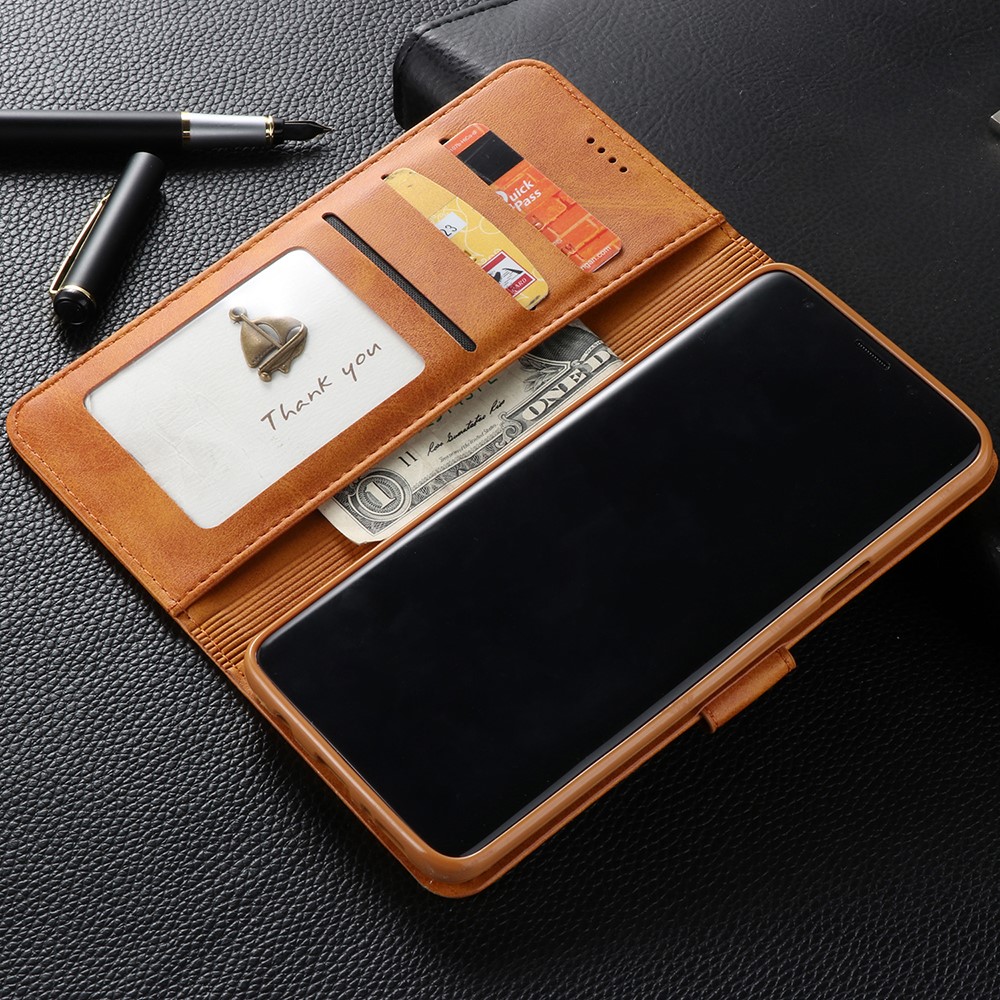 LC.IMEEKE Leather Wallet Case Shell for Samsung Galaxy S9+ SM-G965 - Brown-10