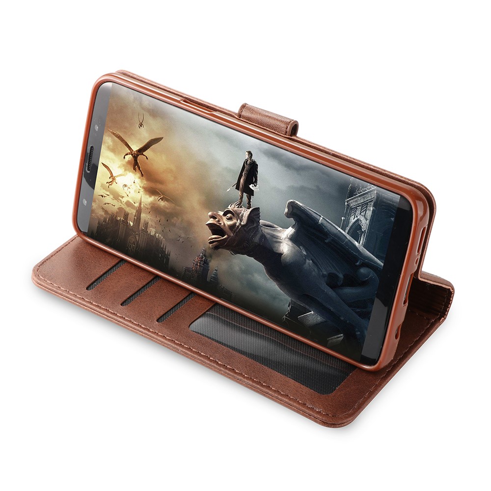 LC.IMEEKE Wallet Leather Case with Stand for Samsung Galaxy S9+ SM-G965 - Coffee-3