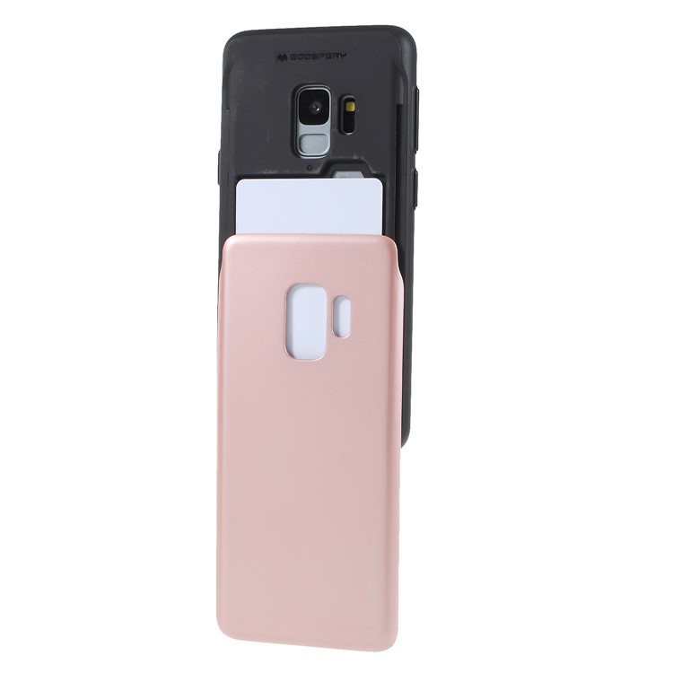 MERCURY GOOSPERY Sky Slide Card Holder PC TPU Cell Phone Cover for Samsung Galaxy S9 SM-G960 - Rose Gold-5