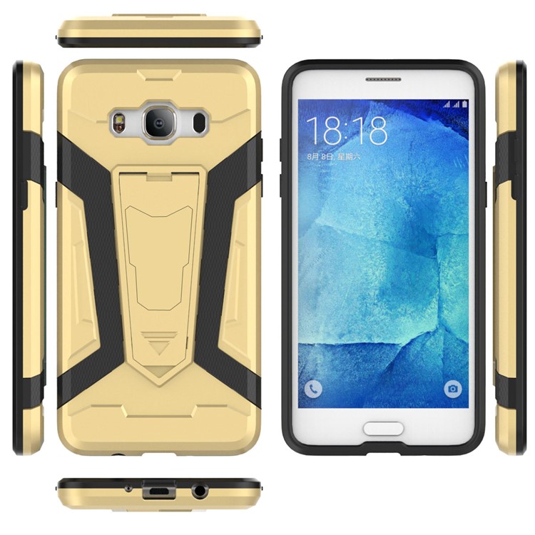 Armor PC + TPU Mobile Phone Case with Kickstand for Samsung Galaxy J5 (2016) J510 - Gold-21