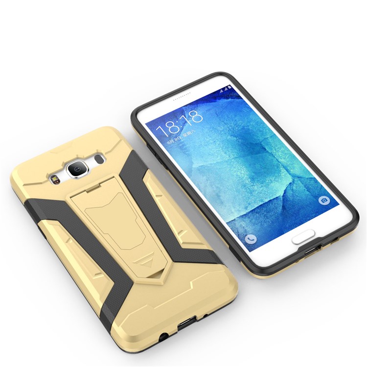 Armor PC + TPU Mobile Phone Case with Kickstand for Samsung Galaxy J5 (2016) J510 - Gold-11