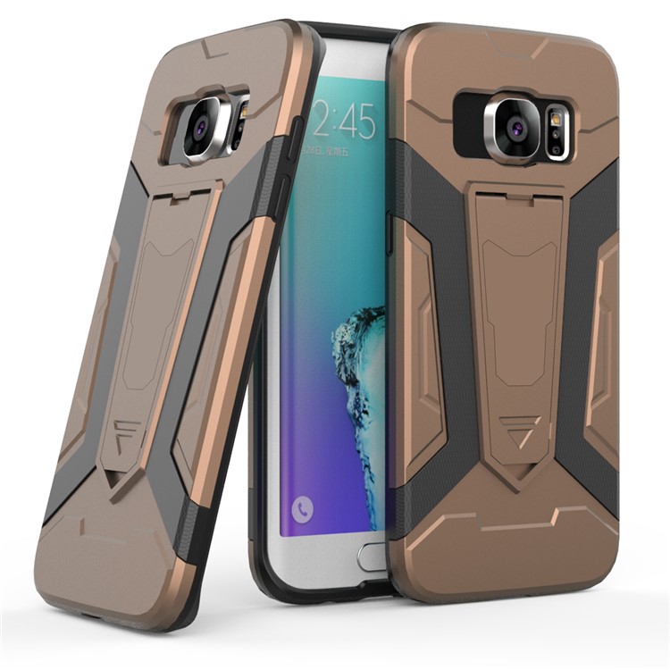 Armor PC + TPU Hybrid Back Case with Kickstand for Samsung Galaxy S7 edge SM-G935 - Brown-1