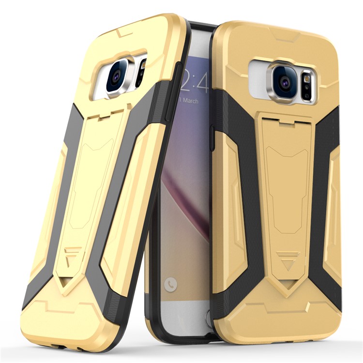 Armor PC + TPU Hybrid Mobile Phone Case with Kickstand for Samsung Galaxy S7 SM-G930 - Gold-1