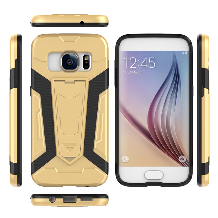 Armor PC + TPU Hybrid Mobile Phone Case with Kickstand for Samsung Galaxy S7 SM-G930 - Gold-5