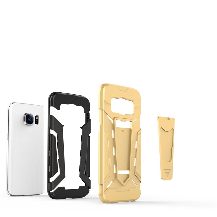 Armor PC + TPU Hybrid Mobile Phone Case with Kickstand for Samsung Galaxy S7 SM-G930 - Gold-6