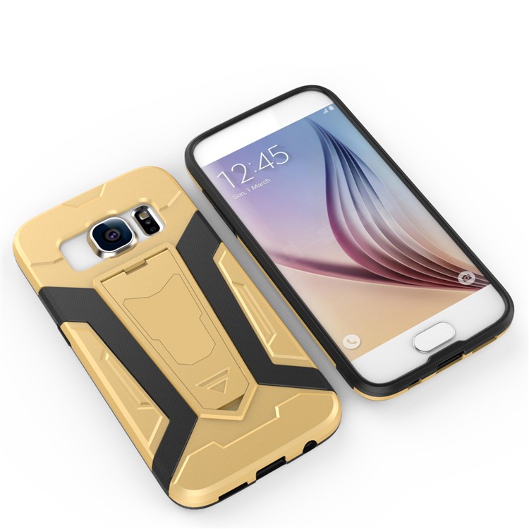 Armor PC + TPU Hybrid Mobile Phone Case with Kickstand for Samsung Galaxy S7 SM-G930 - Gold-7
