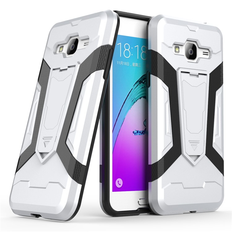Armor PC + TPU Hybrid Cell Phone Cover with Kickstand for Samsung Galaxy J3 (2016) - White-1