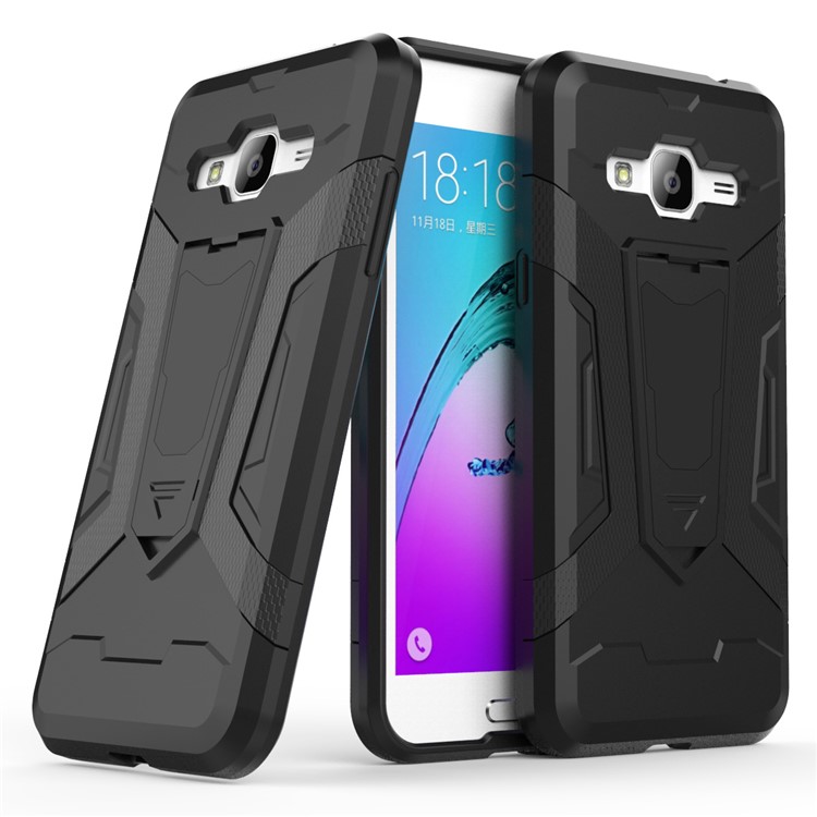 Armor PC + TPU Hybrid Cell Phone Shell with Kickstand for Samsung Galaxy J3 (2016) - Black-1