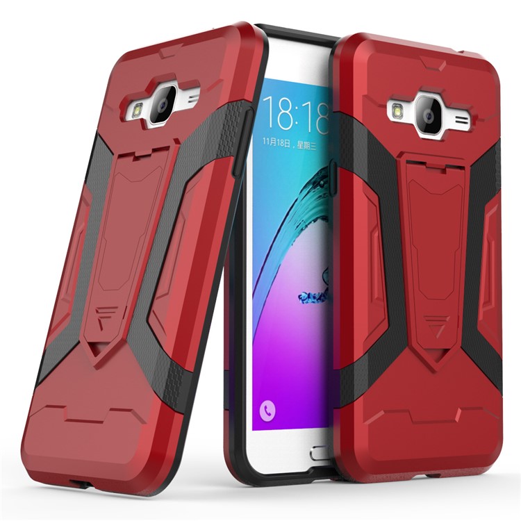 Armor PC + TPU Hybrid Cell Phone Casing with Kickstand for Samsung Galaxy J3 (2016) - Red-1