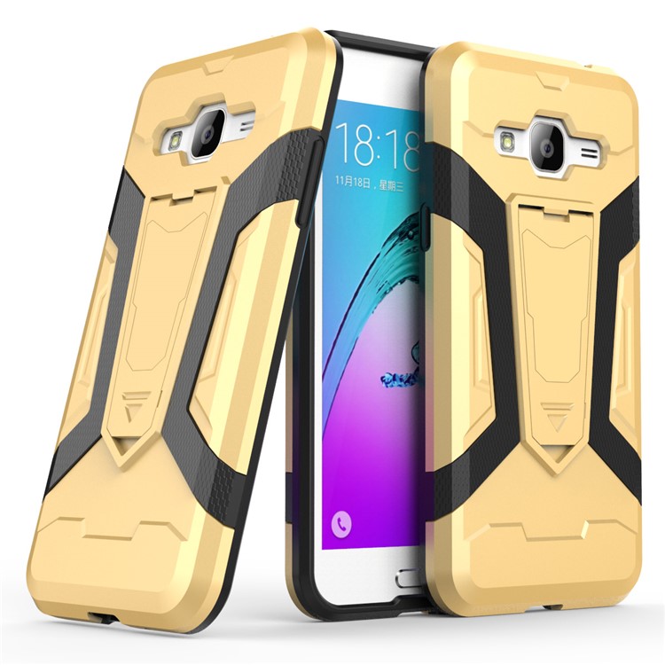 Armor PC + TPU Hybrid Cell Phone Casing Cover with Kickstand for Samsung Galaxy J3 (2016) - Gold-1