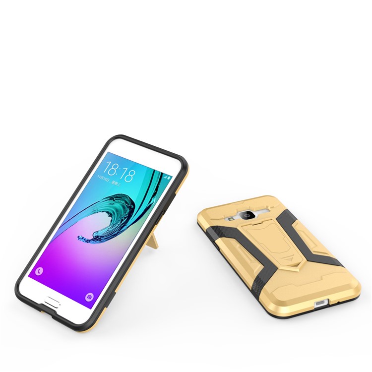 Armor PC + TPU Hybrid Cell Phone Casing Cover with Kickstand for Samsung Galaxy J3 (2016) - Gold-10