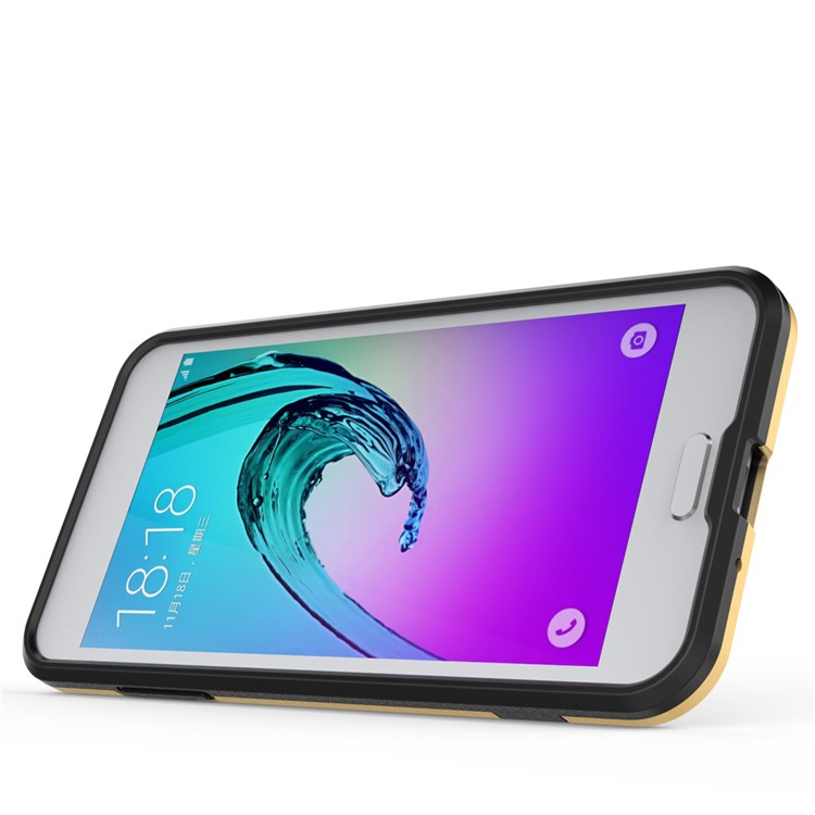 Armor PC + TPU Hybrid Cell Phone Casing Cover with Kickstand for Samsung Galaxy J3 (2016) - Gold-2