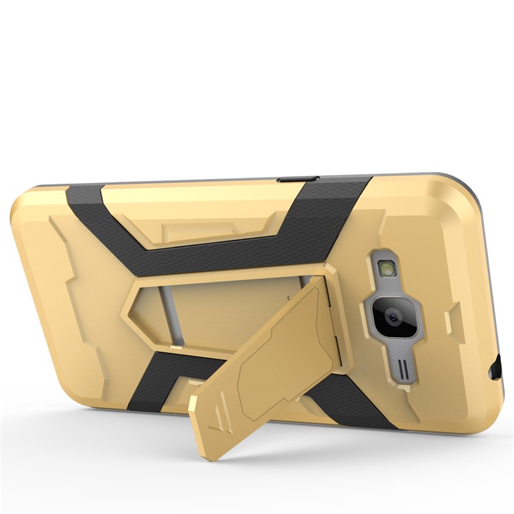Armor PC + TPU Hybrid Cell Phone Casing Cover with Kickstand for Samsung Galaxy J3 (2016) - Gold-3