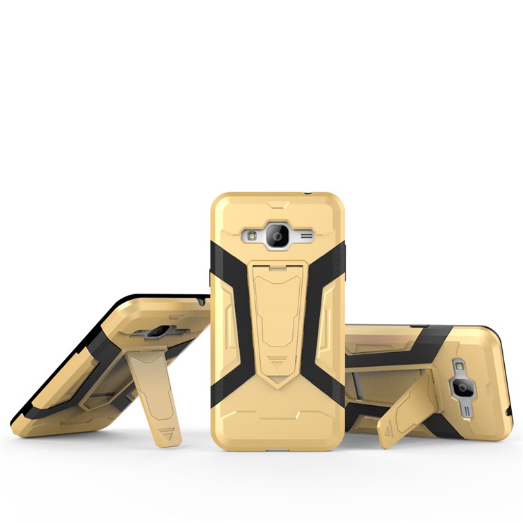 Armor PC + TPU Hybrid Cell Phone Casing Cover with Kickstand for Samsung Galaxy J3 (2016) - Gold-4