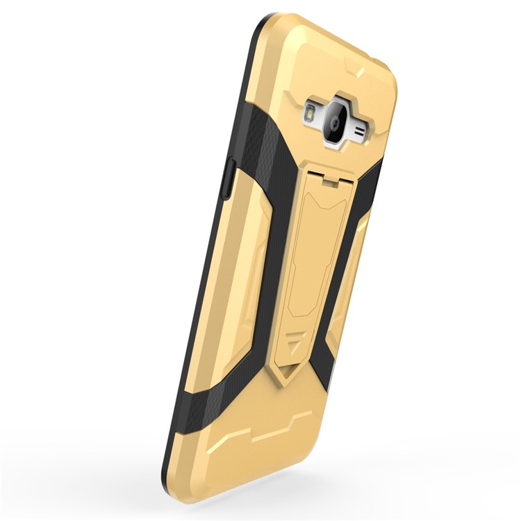 Armor PC + TPU Hybrid Cell Phone Casing Cover with Kickstand for Samsung Galaxy J3 (2016) - Gold-6
