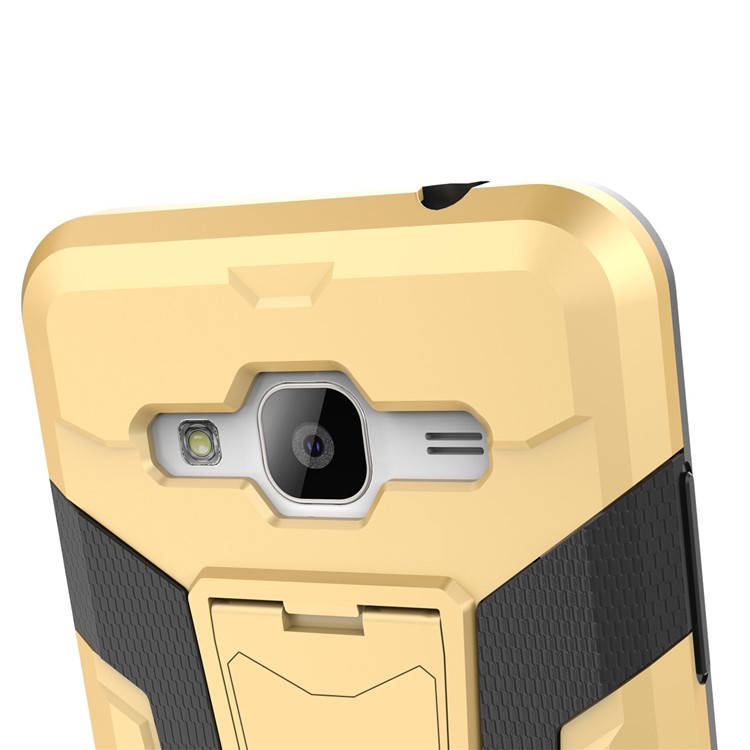 Armor PC + TPU Hybrid Cell Phone Casing Cover with Kickstand for Samsung Galaxy J3 (2016) - Gold-7