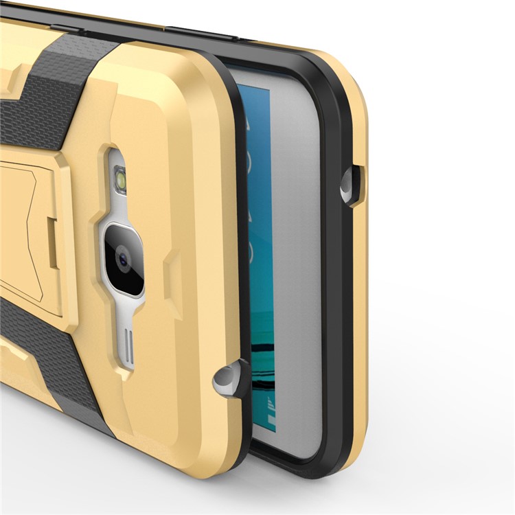 Armor PC + TPU Hybrid Cell Phone Casing Cover with Kickstand for Samsung Galaxy J3 (2016) - Gold-8